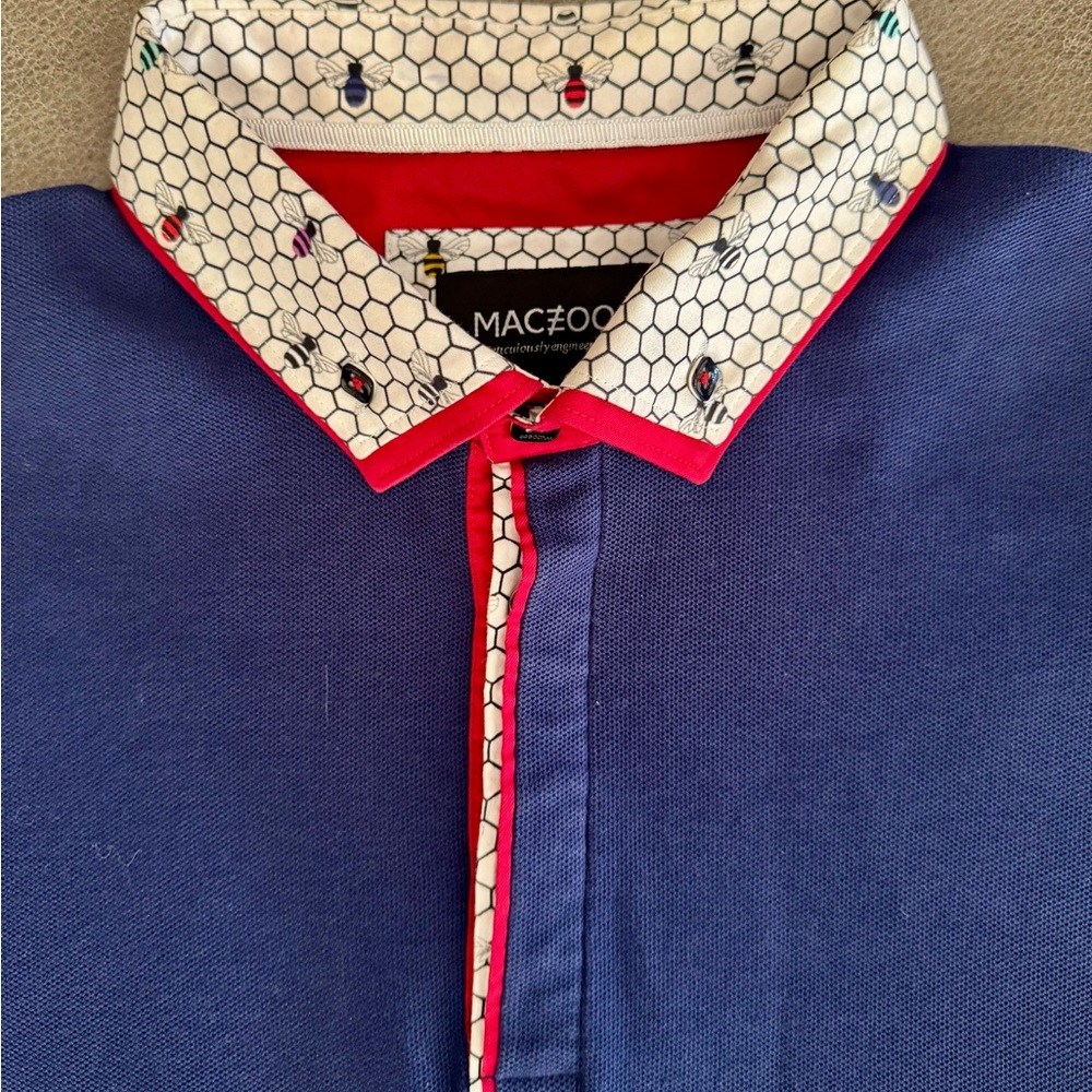 Maczoo Blue Polo Shirt with Patterned Collar